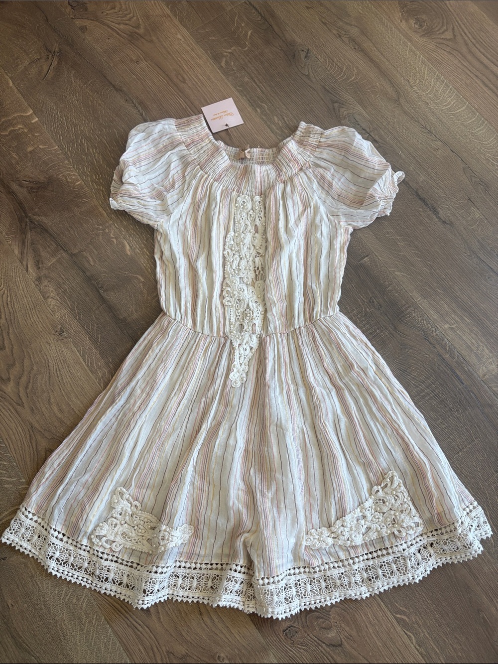 Cotton Boho  Romper in Cream with Pastel Stripes